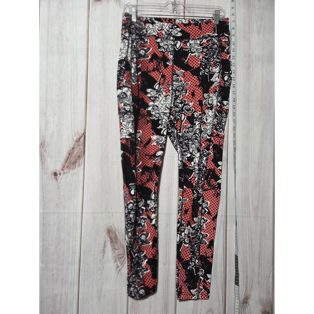 Ladies‎ XL Floral Print Leggings Red Black White Abstract Athleisure Stretch